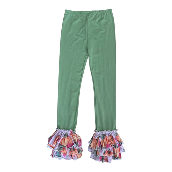 NWOT Pumpkin Leaf Fall Autumn Orange Crush Print Ruffle Top, leggings Set age 3T - Picture 7 of 14